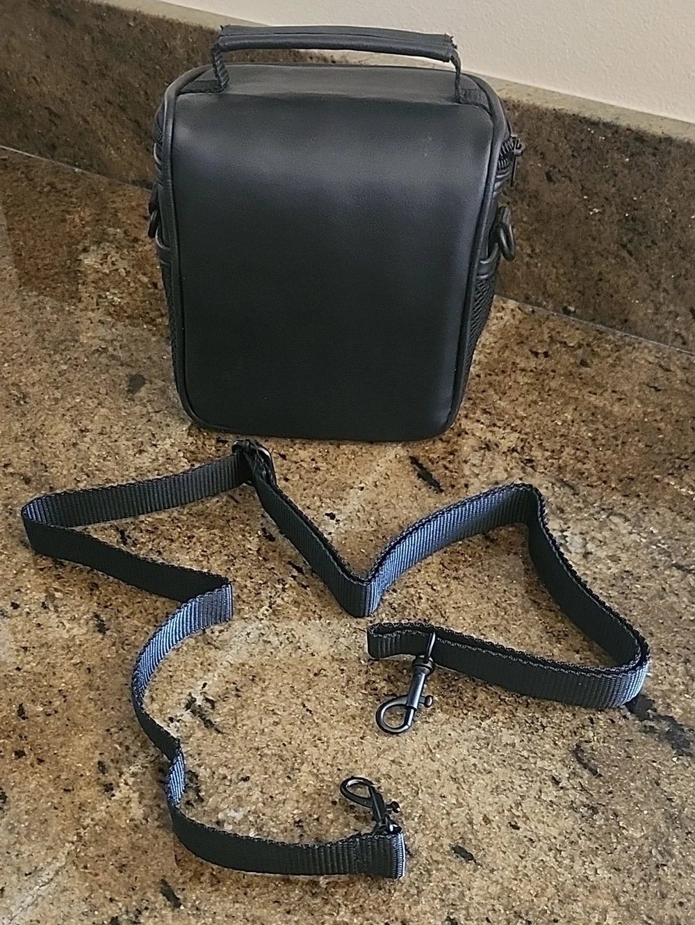 Icon C Black Faux Leather Camera Case With Detach Strap Pockets Zips
